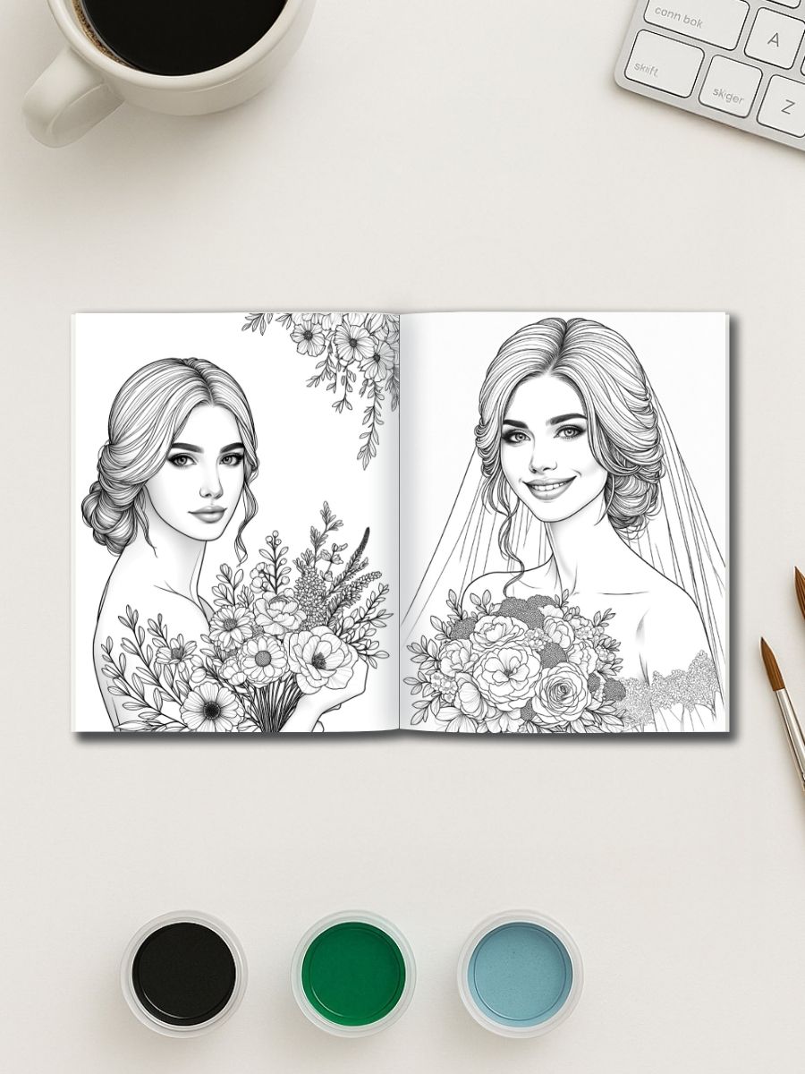Wedding Blossoms – 30 Bride & Bouquet Coloring Pages - Image 3