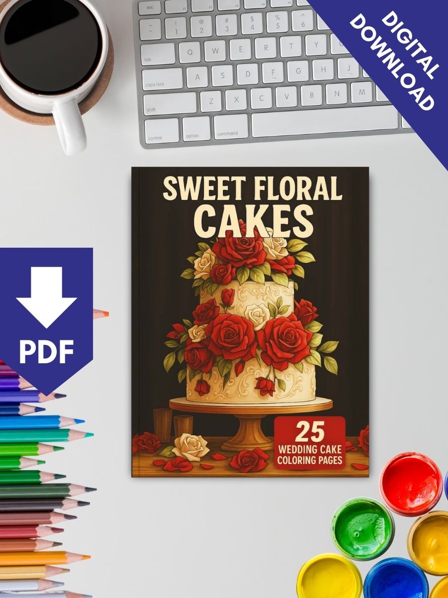 Sweet Floral Cakes – 25 Wedding Cake Coloring Pages - Image 2